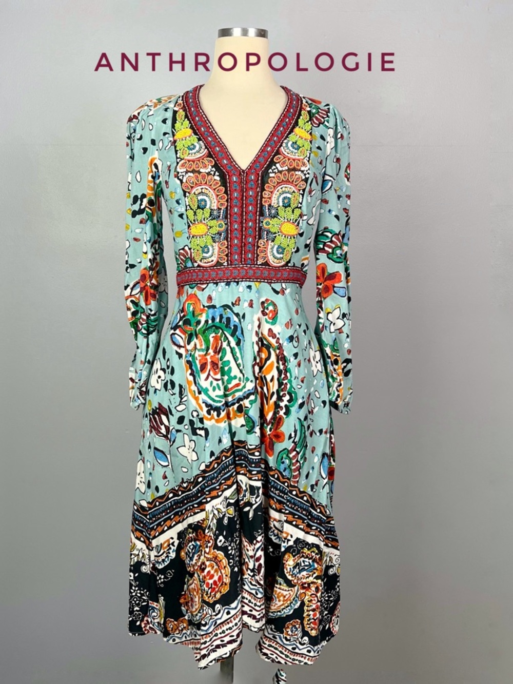 ANTHROPOLOGIE Akemi + Kin Karmina Sky Blue Beaded Dress with Pockets Size 2